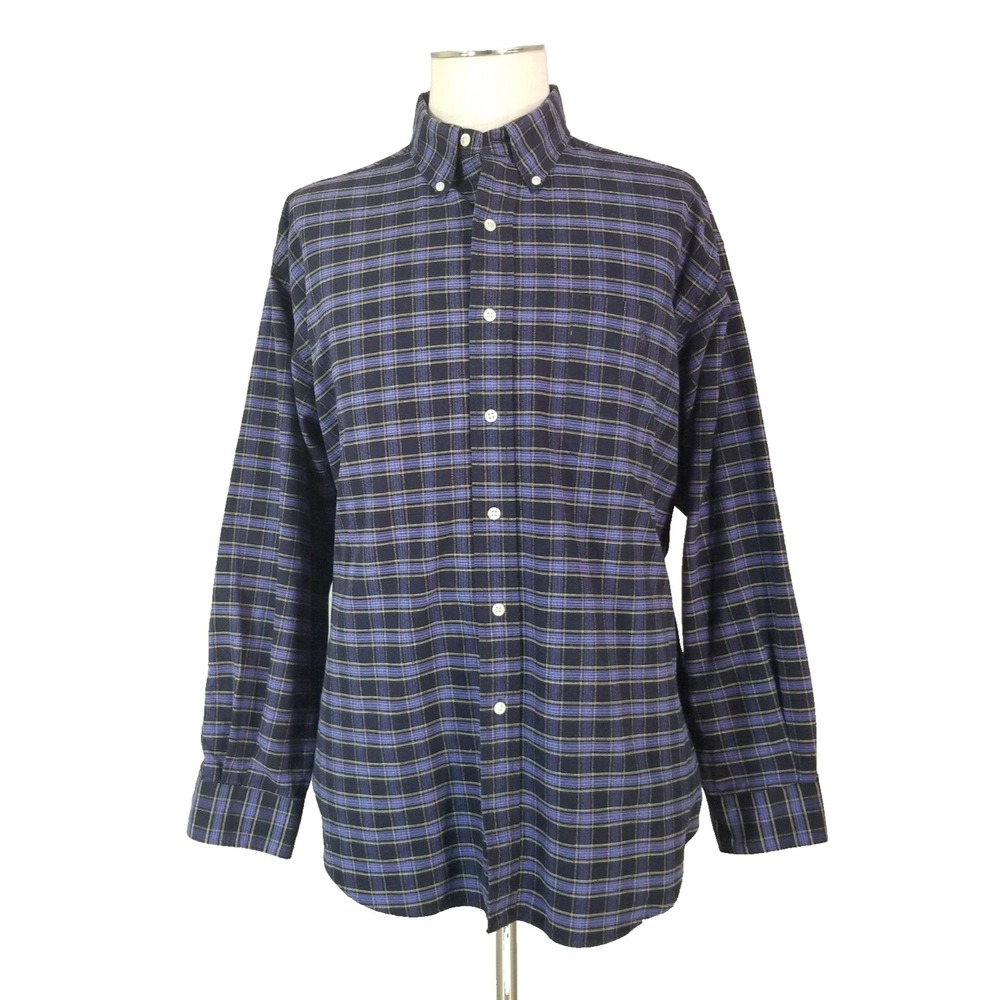 Polo Ralph Lauren big shirt men's large blue plaid flannel Cotton long sleeve